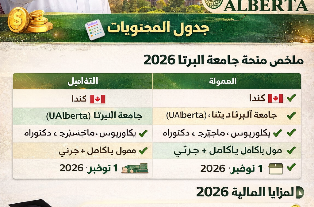🎓 منحة جامعة ألبرتا 2026 في كندا | تمويل كامل ورواتب مجزية